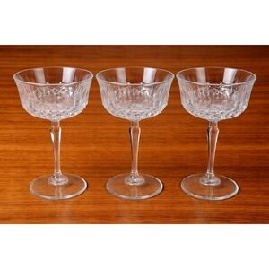 Set of 3 Crystal Cut Coupe Glasses Champagne Flutes Stemware Elegant